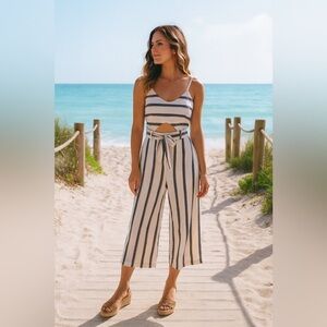 Crystal Sky White Chambray Blue Blush Jumpsuit Size 5